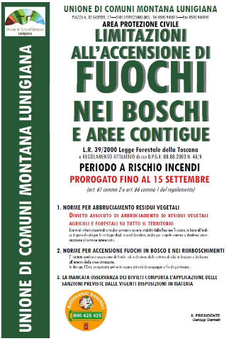 Divieto di abbruciamento residui vegetali fino al 15 settembre.