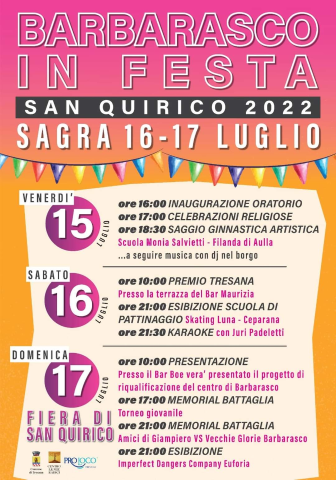 Barbarasco in festa - San Quirico 2022 - Sagra 16-17 luglio