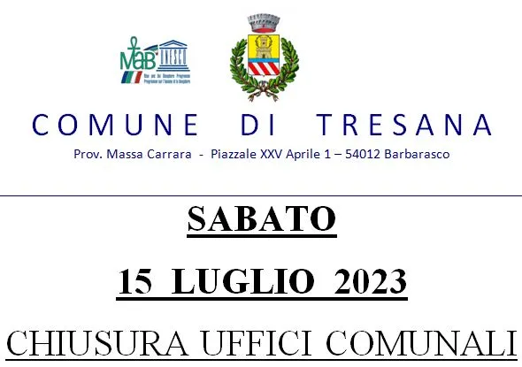 Chiusura Uffici Comunali SABATO 15 LUGLIO