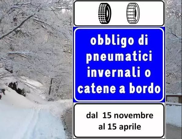 Obbligo di Circolare su Strade Provinciali  con Speciali Pneumatici Invernali o idonei mezzi Antisdrucciolevoli (catene) a Bordo.