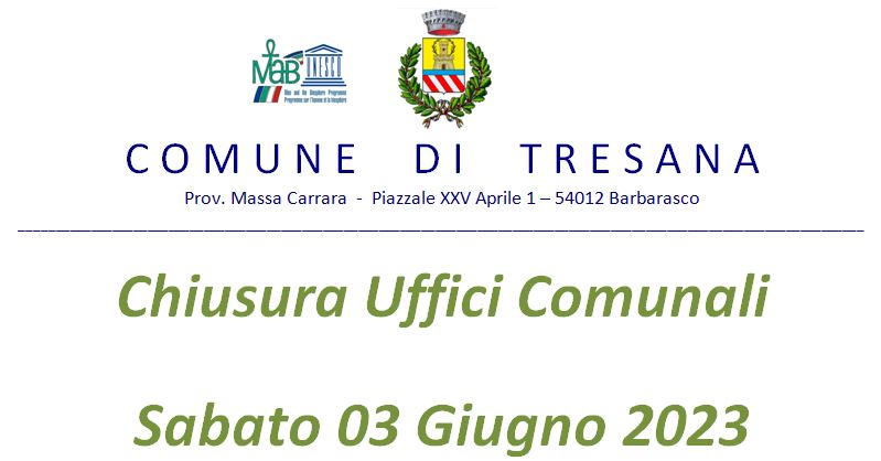 Chiusura Uffici Comunali Sabato 03/06/2023