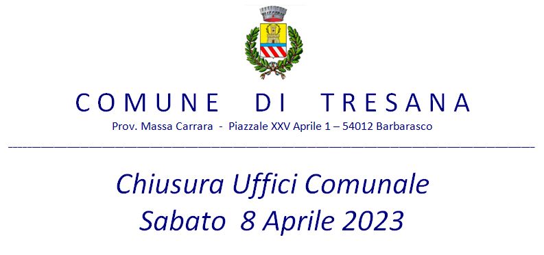 Chiusura Uffici Comunali Sabato 08/04/2023