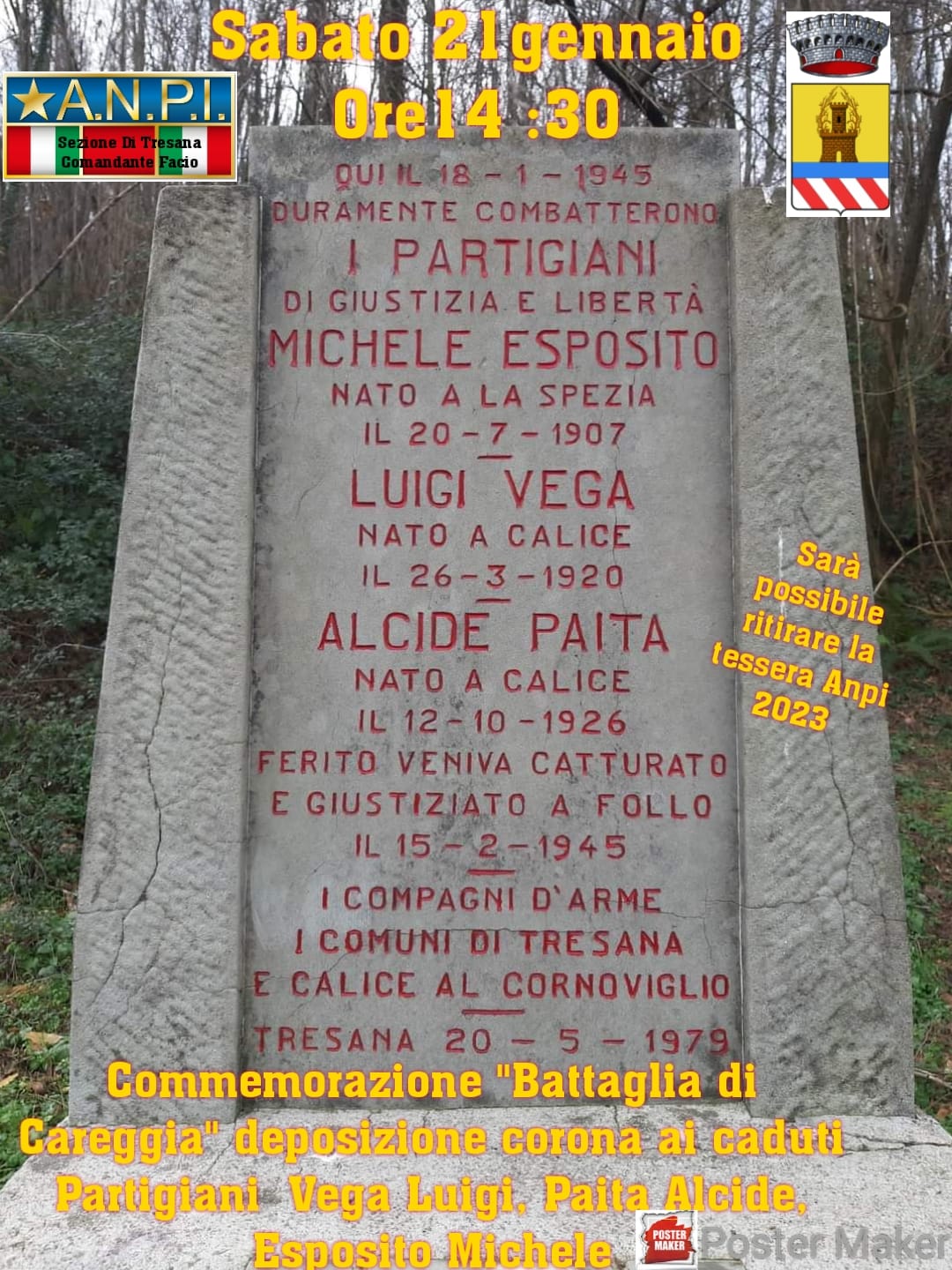 Commemorazione "Battaglia di Careggia" deposizione corona ai caduti Sabato 21 Gennaio ore 14.30