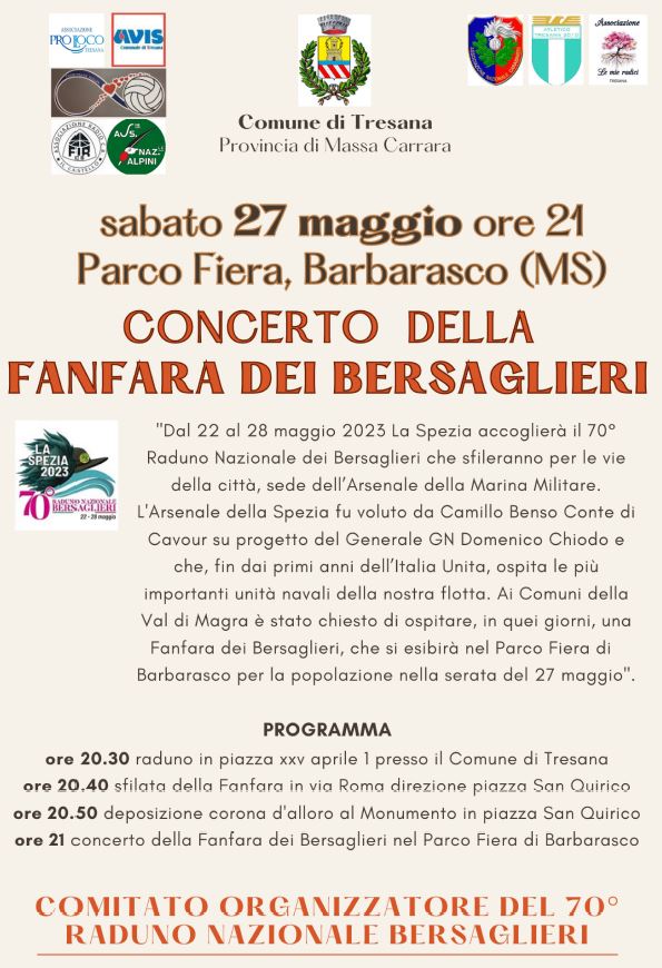 Concerto della fanfara dei bersaglieri sabato 27 maggio 