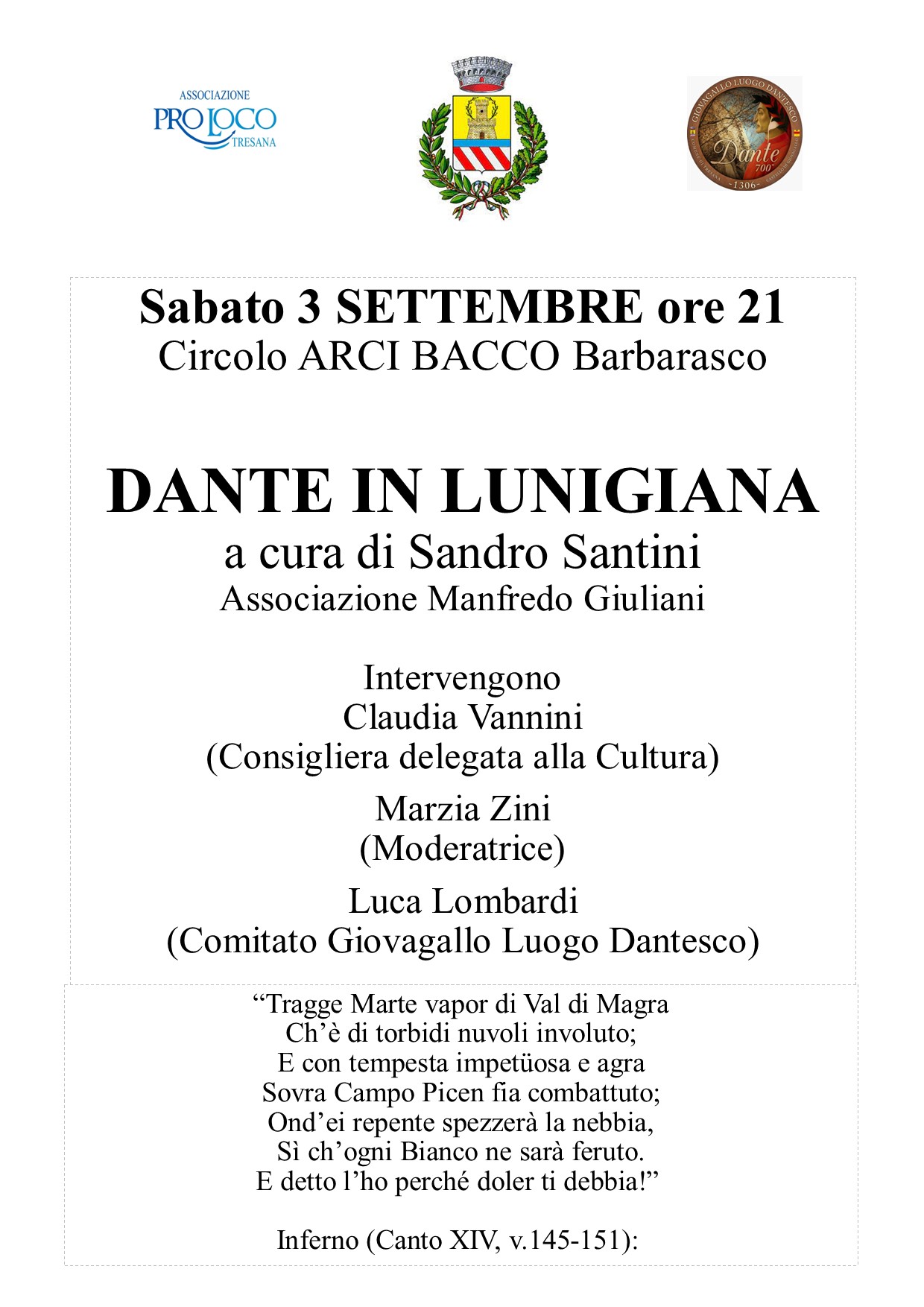 SERATA DANTESCA sabato 3 settembre BARBARASCO